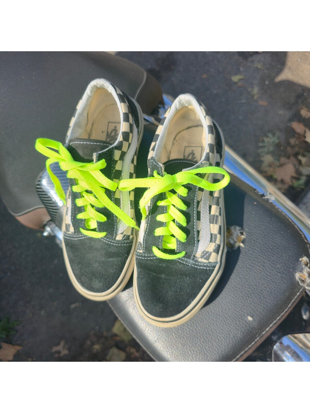 Vans Old Skool Checkerboard Sneakers with Neon Laces size 3.5